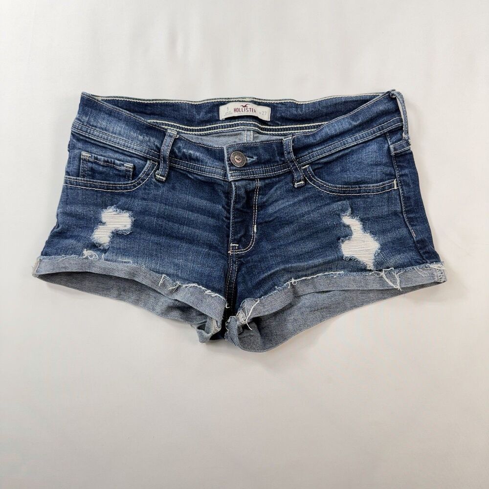 Hollister Micro Mini Denim Shorts Size 5 | W 27 Low Rise Booty Distressed Y2K